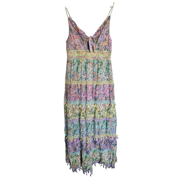 Alice + Olivia Karolina Tie Front Maxi Dress in Coastal Gardens Lavender Size 12 - Picture 7 of 15